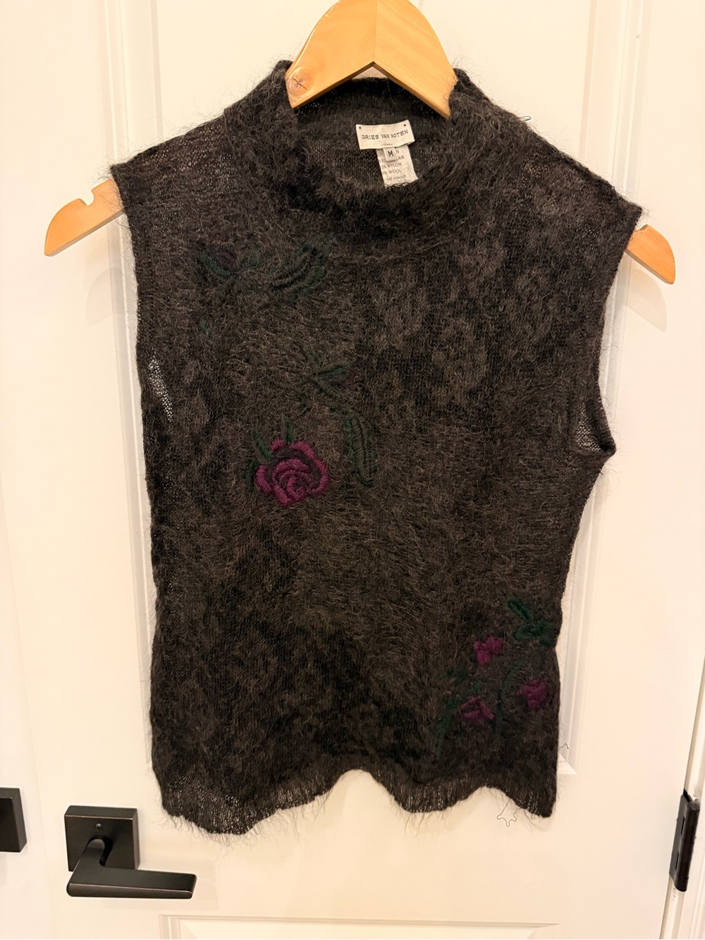 Dries Van Noten Sleeveless Mohair Blend Sweater Vest with Floral Embroidery